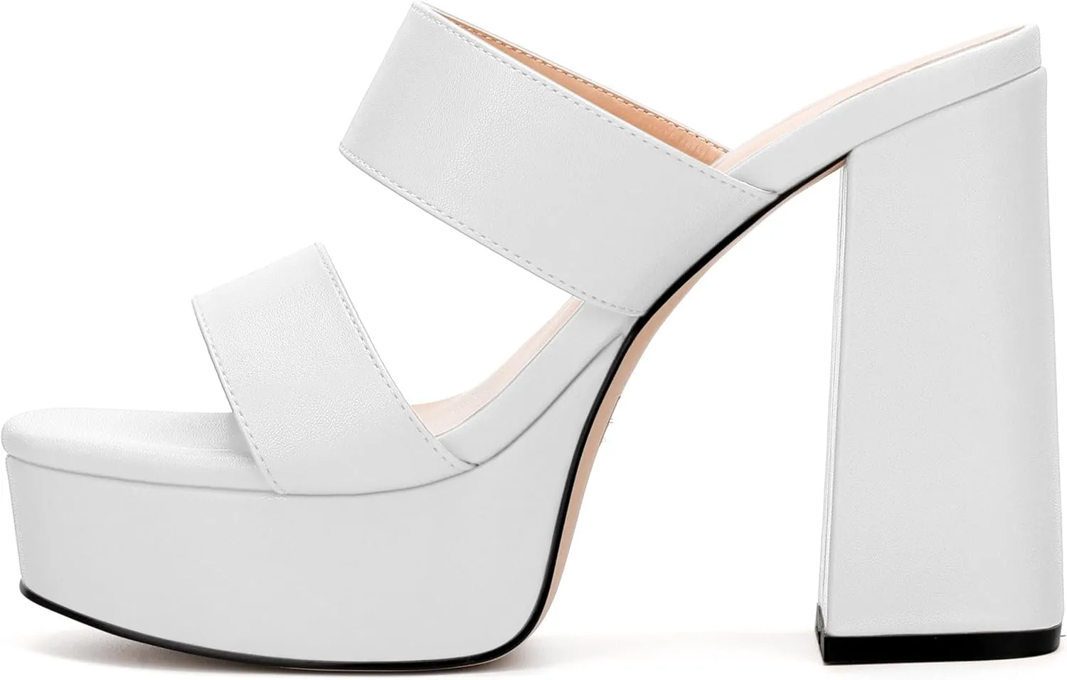 Womens Platform Chunky Heels Sandals Square Open Toe High Heeled Sandals Slip On Slides Dress Party Wedding Shoes