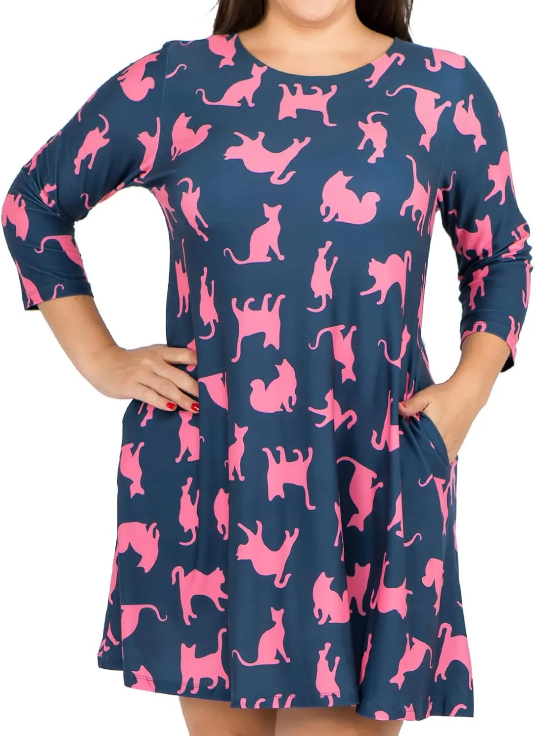 Women’s Printed Crew Neck A-Line Dresses with Pockets Casual Tropical Floral Novelty Animal Christmas Patterns