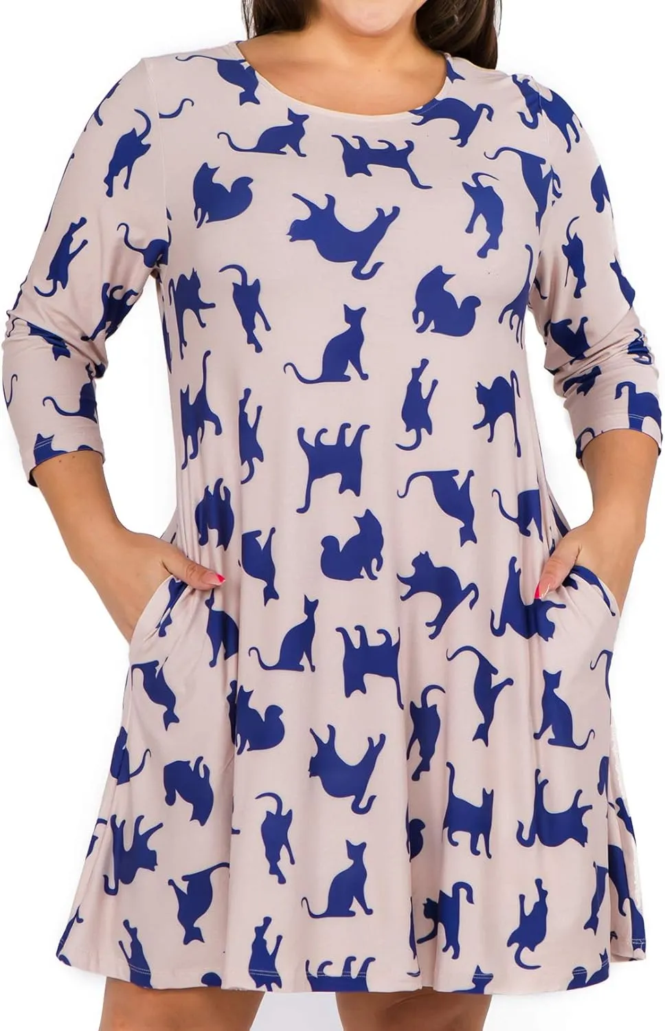 Women’s Printed Crew Neck A-Line Dresses with Pockets Casual Tropical Floral Novelty Animal Christmas Patterns