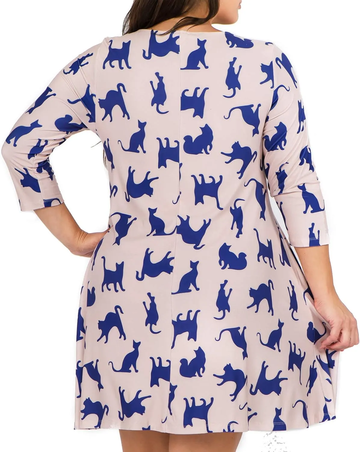 Women’s Printed Crew Neck A-Line Dresses with Pockets Casual Tropical Floral Novelty Animal Christmas Patterns