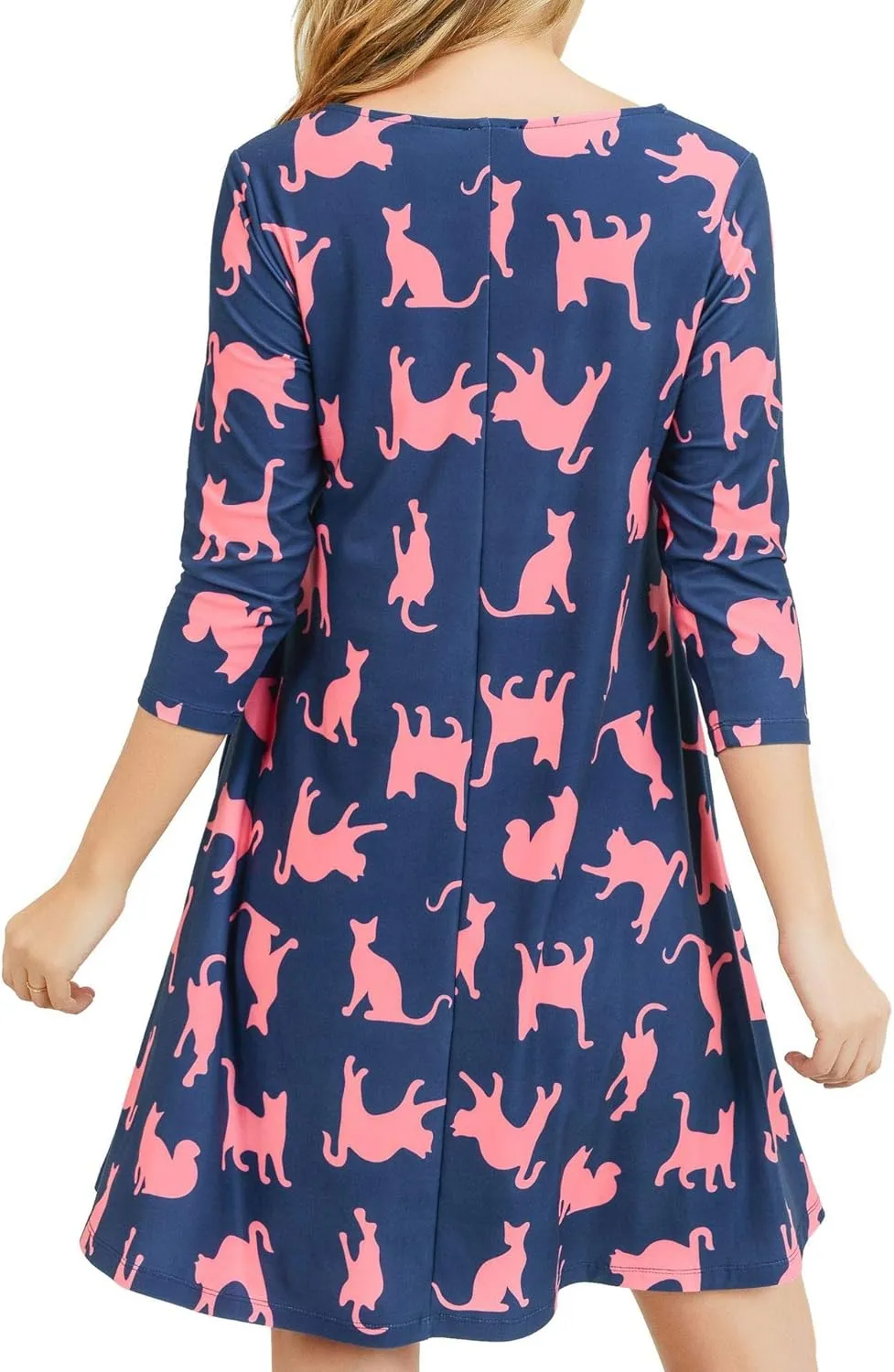 Women’s Printed Crew Neck A-Line Dresses with Pockets Casual Tropical Floral Novelty Animal Christmas Patterns