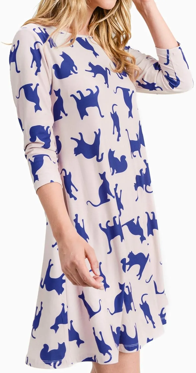 Women’s Printed Crew Neck A-Line Dresses with Pockets Casual Tropical Floral Novelty Animal Christmas Patterns
