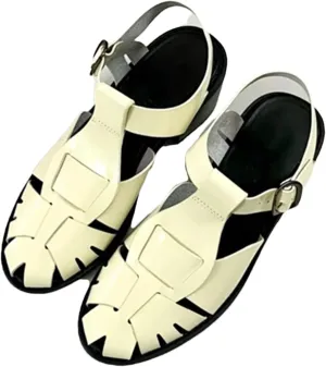 Women's Retro Roman Sandals, Hand Woven Cowhide Leather Minimalist Flat