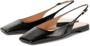 Women's Retro Square Toe Slingback with Buckle Ballet Flats Sexy Backless Patent Dress Flats Closed Toe Evening Prom Work Slingback Flats for Women