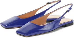 Women's Retro Square Toe Slingback with Buckle Ballet Flats Sexy Backless Patent Dress Flats Closed Toe Evening Prom Work Slingback Flats for Women