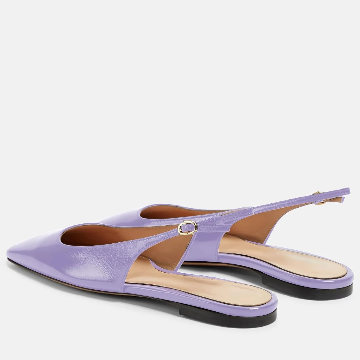 Women's Retro Square Toe Slingback with Buckle Ballet Flats Sexy Backless Patent Dress Flats Closed Toe Evening Prom Work Slingback Flats for Women