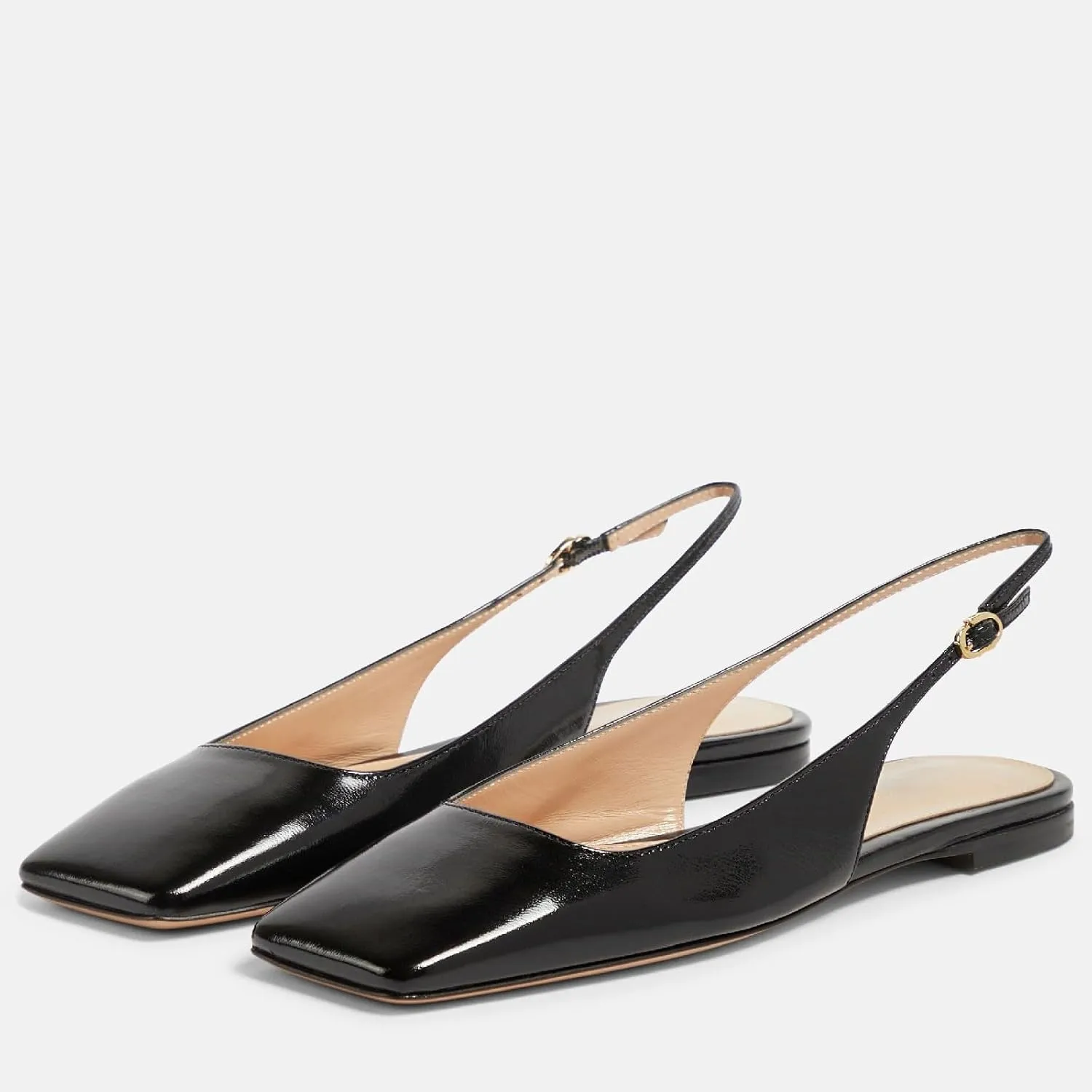 Women's Retro Square Toe Slingback with Buckle Ballet Flats Sexy Backless Patent Dress Flats Closed Toe Evening Prom Work Slingback Flats for Women