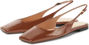Women's Retro Square Toe Slingback with Buckle Ballet Flats Sexy Backless Patent Dress Flats Closed Toe Evening Prom Work Slingback Flats for Women