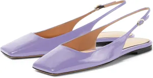 Women's Retro Square Toe Slingback with Buckle Ballet Flats Sexy Backless Patent Dress Flats Closed Toe Evening Prom Work Slingback Flats for Women