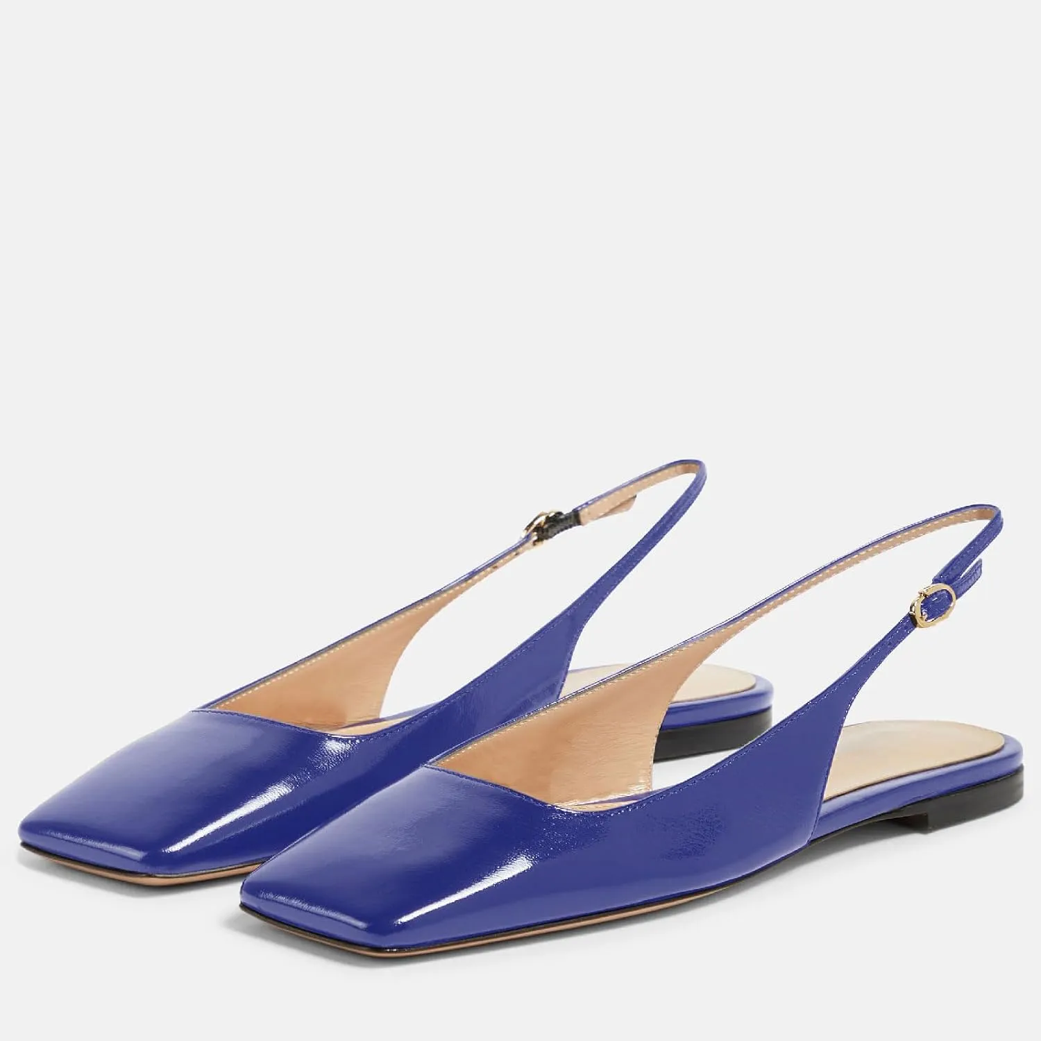 Women's Retro Square Toe Slingback with Buckle Ballet Flats Sexy Backless Patent Dress Flats Closed Toe Evening Prom Work Slingback Flats for Women