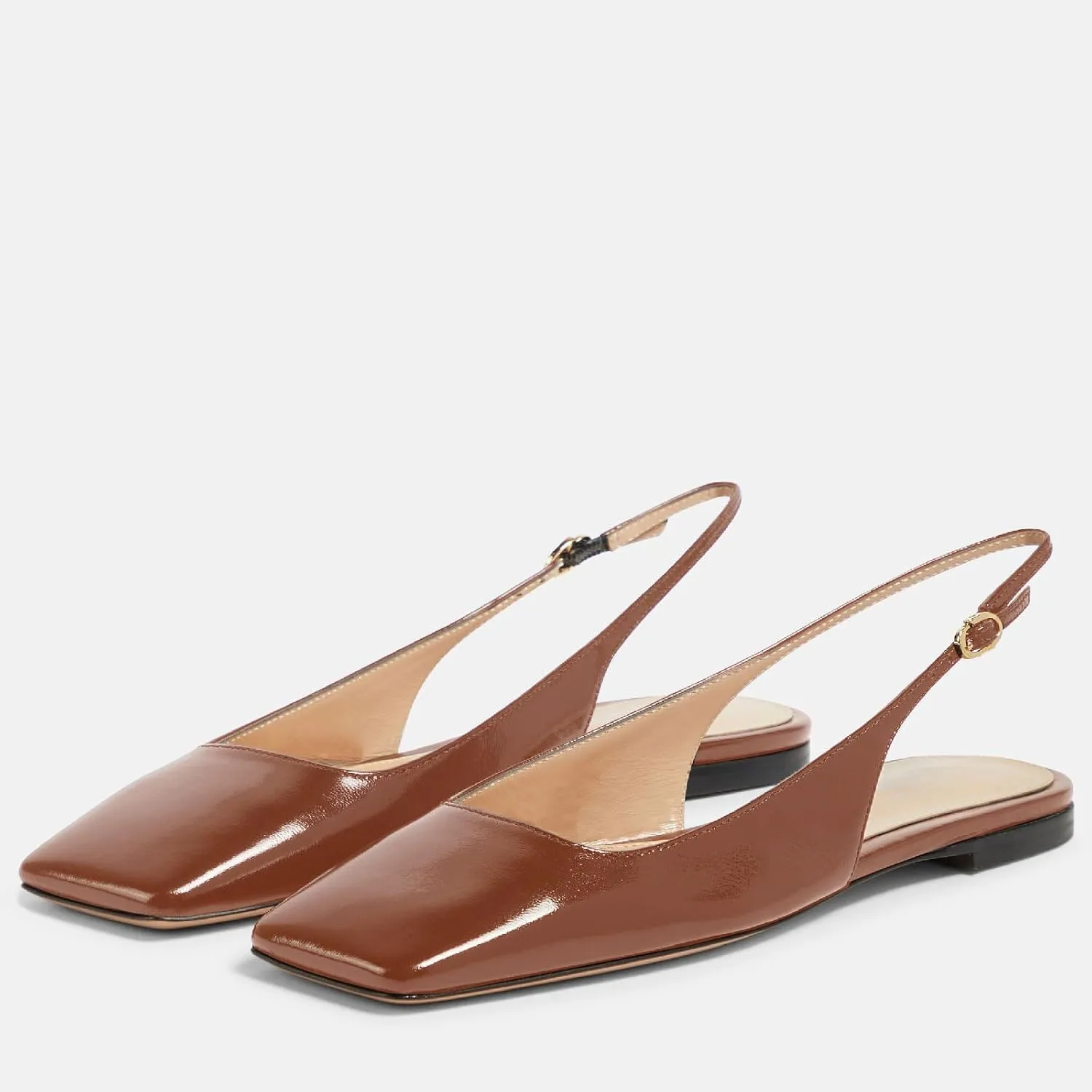 Women's Retro Square Toe Slingback with Buckle Ballet Flats Sexy Backless Patent Dress Flats Closed Toe Evening Prom Work Slingback Flats for Women