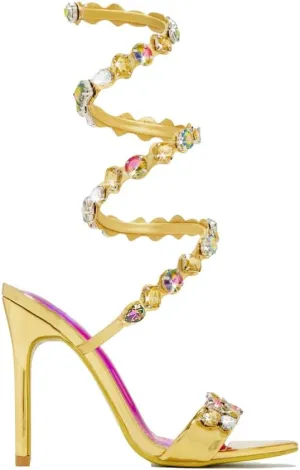 Women's Rhinestone Jewel Spiral Ankle Wrap Strap High Heels Sandals Open Toe Stilettos Heels Satin Party Shoes