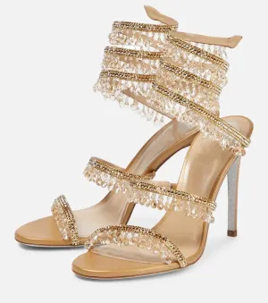 Women's Rhinestone Tassel Strappy Wrap Stiletto Heel Sandals Colorful Crystals Twist Open Round Toe Lace up Heeled Sandals Dress Wedding Party Pumps Shoes