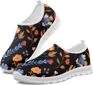 Women's Running Sneakers Flowers Low Top Casual Shoes Fashion Cute Breathable Lightweight Loafers with Arch Support for Athletic Size 5.5-11.5 White Sole