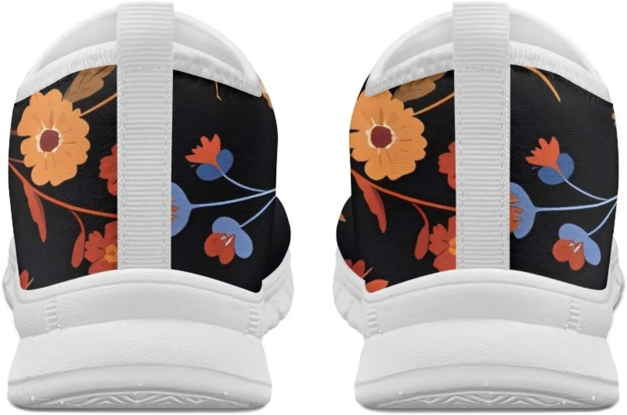 Women's Running Sneakers Flowers Low Top Casual Shoes Fashion Cute Breathable Lightweight Loafers with Arch Support for Athletic Size 5.5-11.5 White Sole
