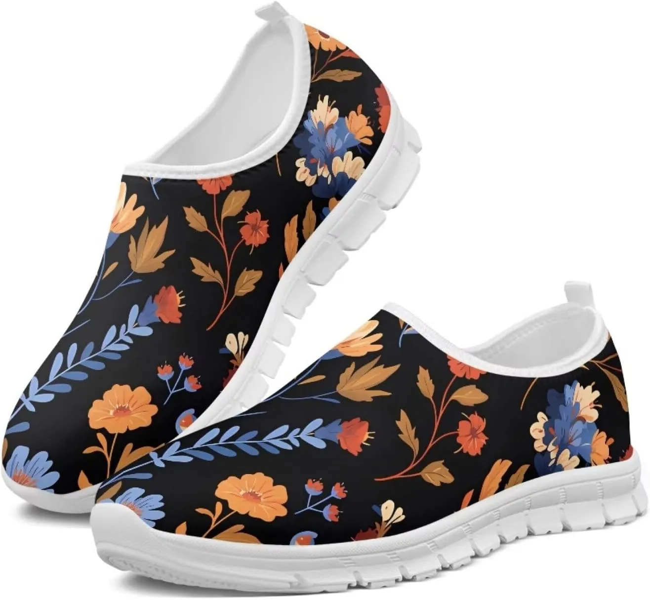 Women's Running Sneakers Flowers Low Top Casual Shoes Fashion Cute Breathable Lightweight Loafers with Arch Support for Athletic Size 5.5-11.5 White Sole