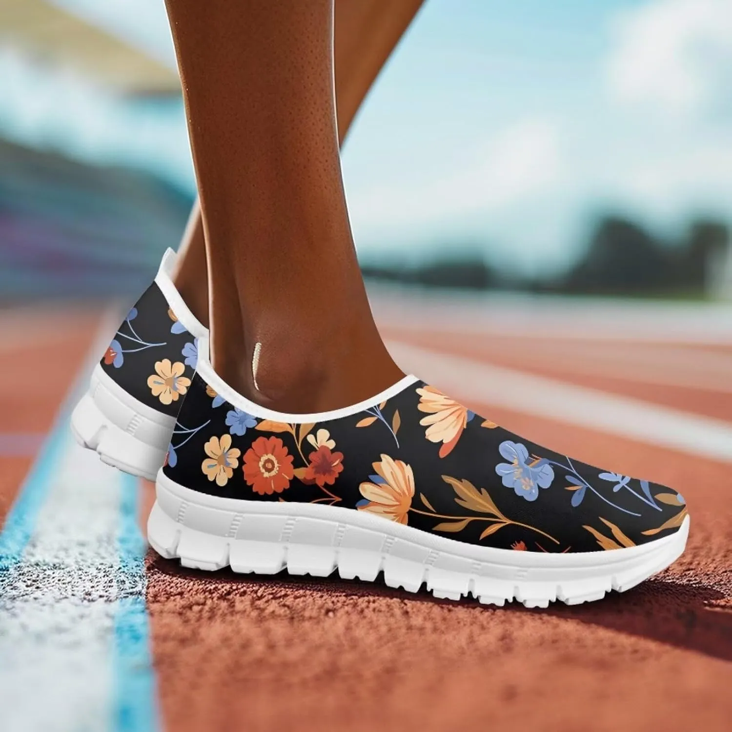Women's Running Sneakers Flowers Low Top Casual Shoes Fashion Cute Breathable Lightweight Loafers with Arch Support for Athletic Size 5.5-11.5 White Sole