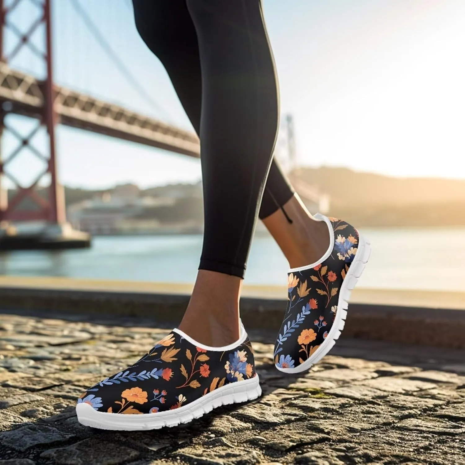 Women's Running Sneakers Flowers Low Top Casual Shoes Fashion Cute Breathable Lightweight Loafers with Arch Support for Athletic Size 5.5-11.5 White Sole