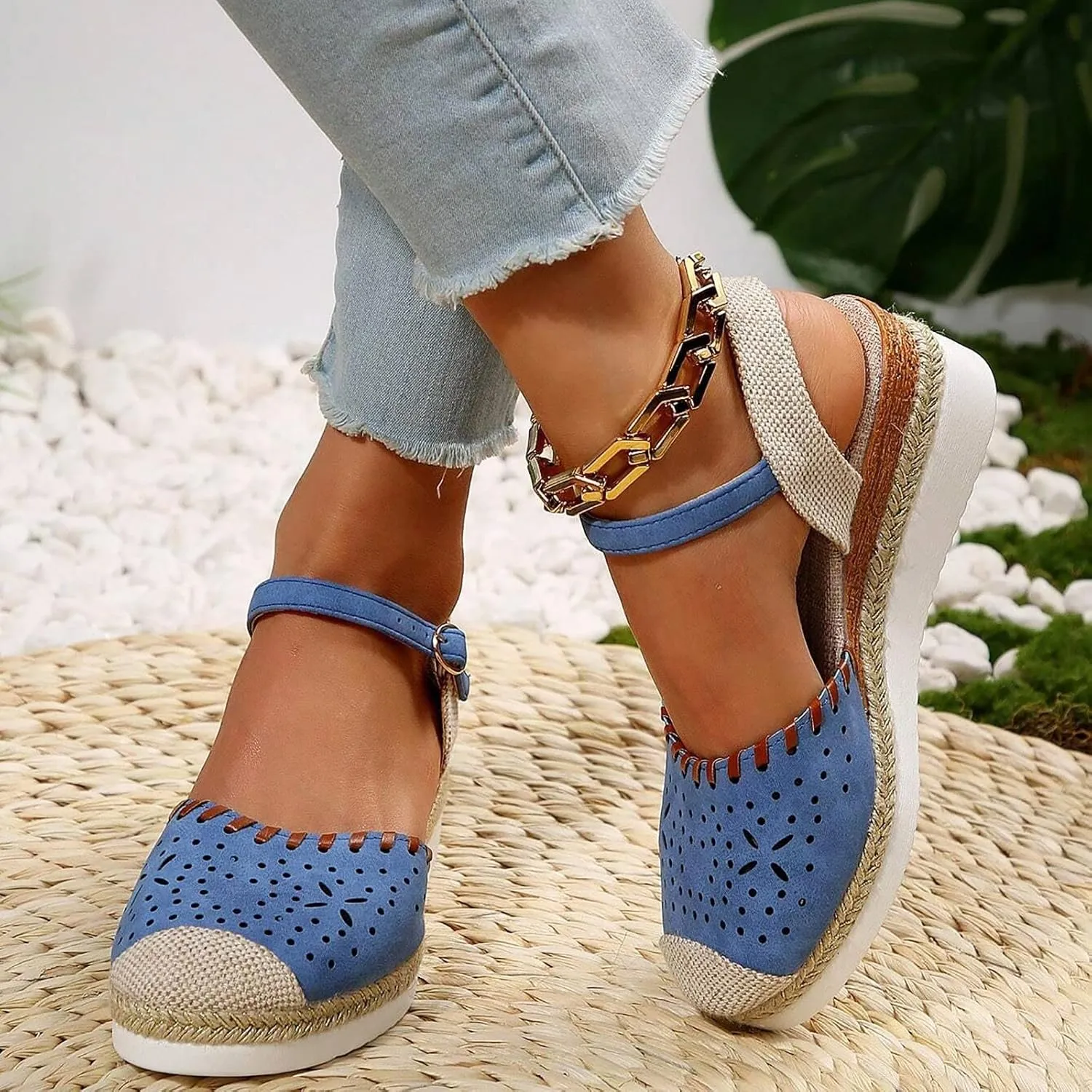 Women'S Sandals 2025 Closed Toe Platform Vacation Wedges Shoes Waterproof Espadrilles For Resort Espadrille Summer Heels