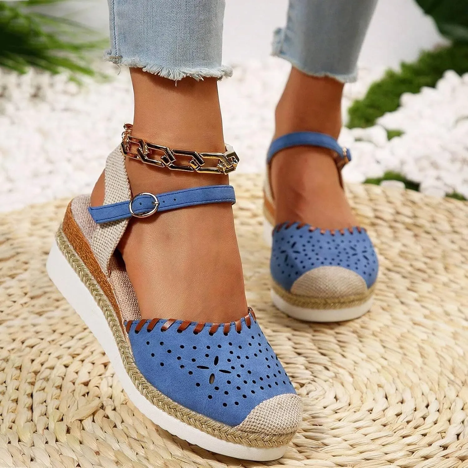 Women'S Sandals 2025 Closed Toe Platform Vacation Wedges Shoes Waterproof Espadrilles For Resort Espadrille Summer Heels