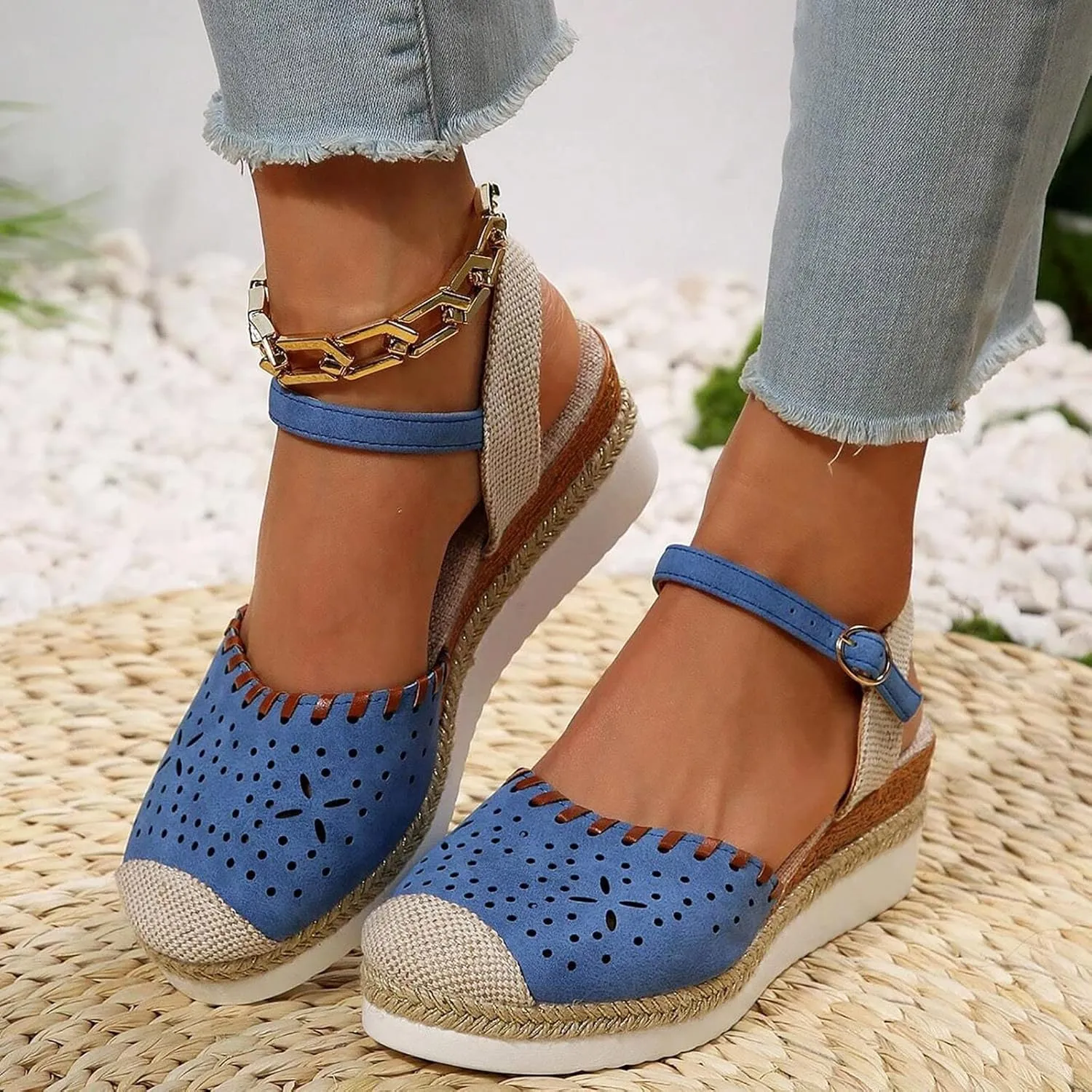 Women'S Sandals 2025 Closed Toe Platform Vacation Wedges Shoes Waterproof Espadrilles For Resort Espadrille Summer Heels