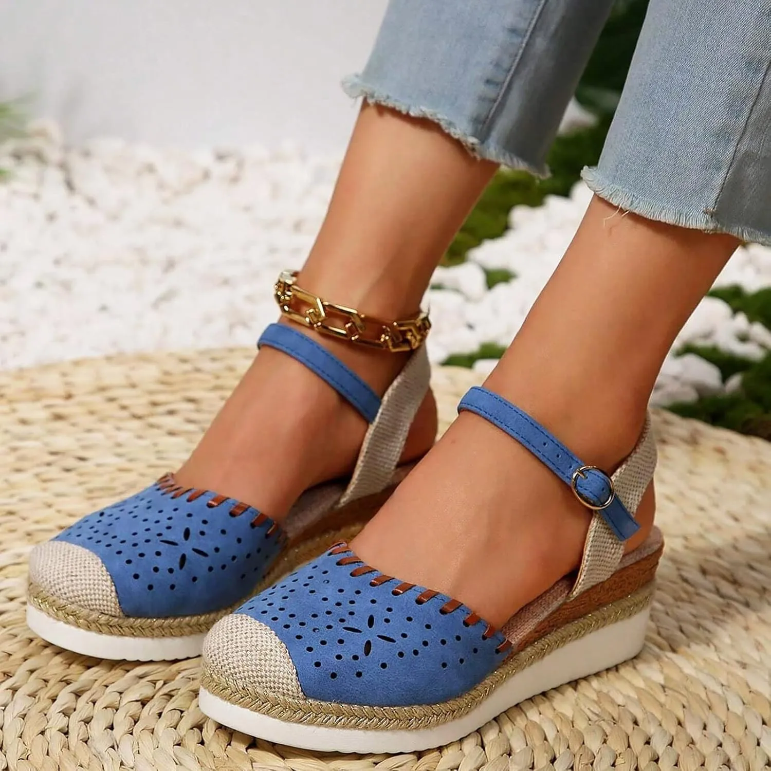 Women'S Sandals 2025 Closed Toe Platform Vacation Wedges Shoes Waterproof Espadrilles For Resort Espadrille Summer Heels
