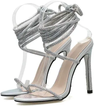 Women's Sexy Stiletto High Heel Lace up Strappy Sandals, Open Toe Tie up Criss Cross Strappy Heels, Thong Ankle Wrap Heels Gladiator
