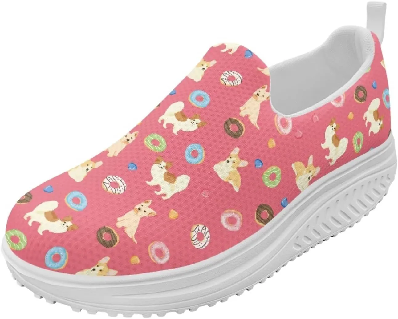 Women‘s Shoes Non Slip Walking Footwear Dog Lovers Lightweight Wedge Rocker Bottom Casual Sneakers