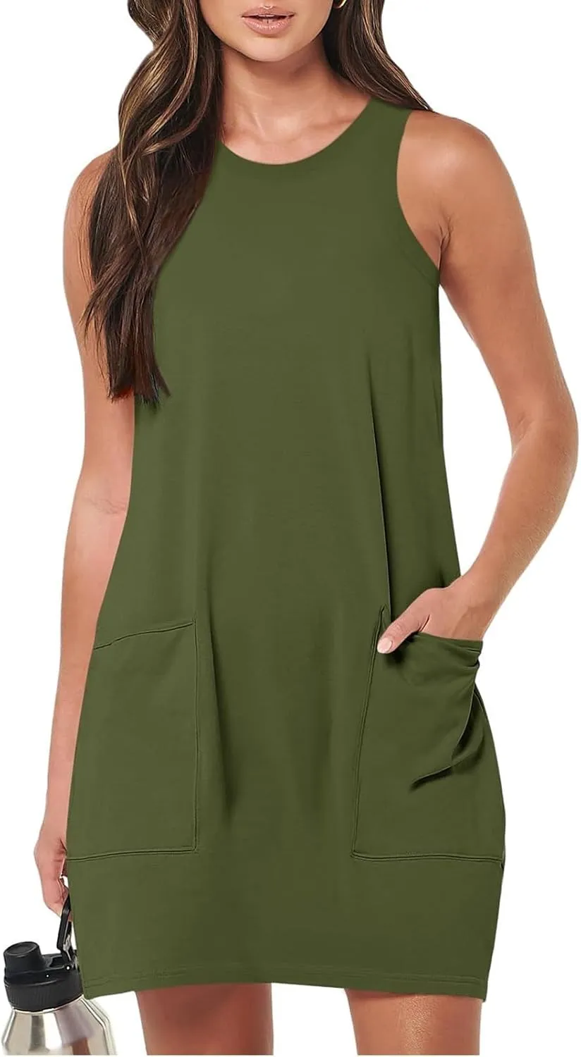 Womens Spring Vacation Solid Color Sporty Sundresses Summer Micro Modest Summer Sun Dresses 2025 Trendy Casual Beach