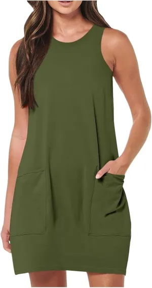Womens Spring Vacation Solid Color Sporty Sundresses Summer Micro Modest Summer Sun Dresses 2025 Trendy Casual Beach