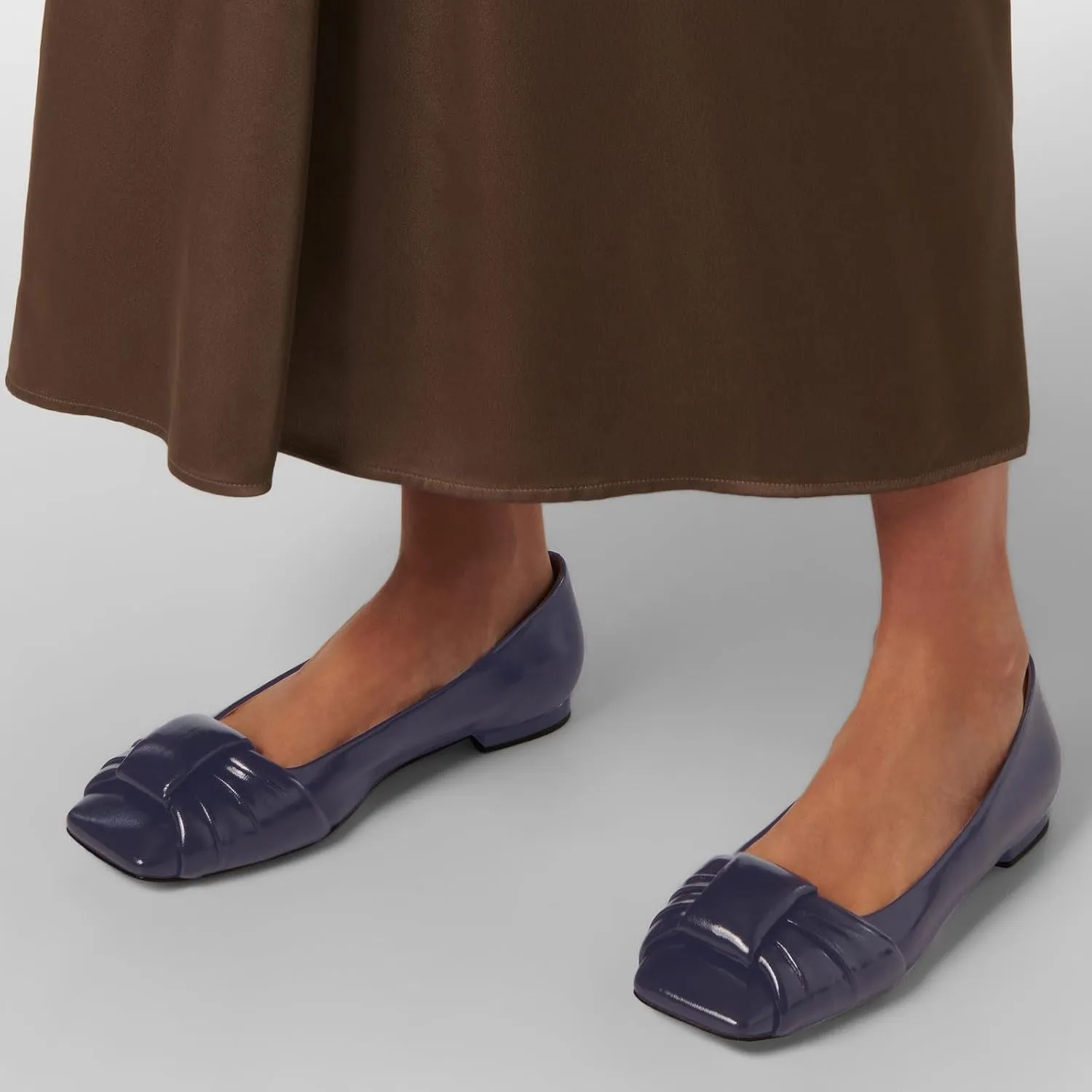 Women's Square Toe Ballet Flats Comfort Slip On Closed Toe Dressy Flats Fashion Patent Ruched Knot Evening Wedding Work Low Heel Shoes for Ladies