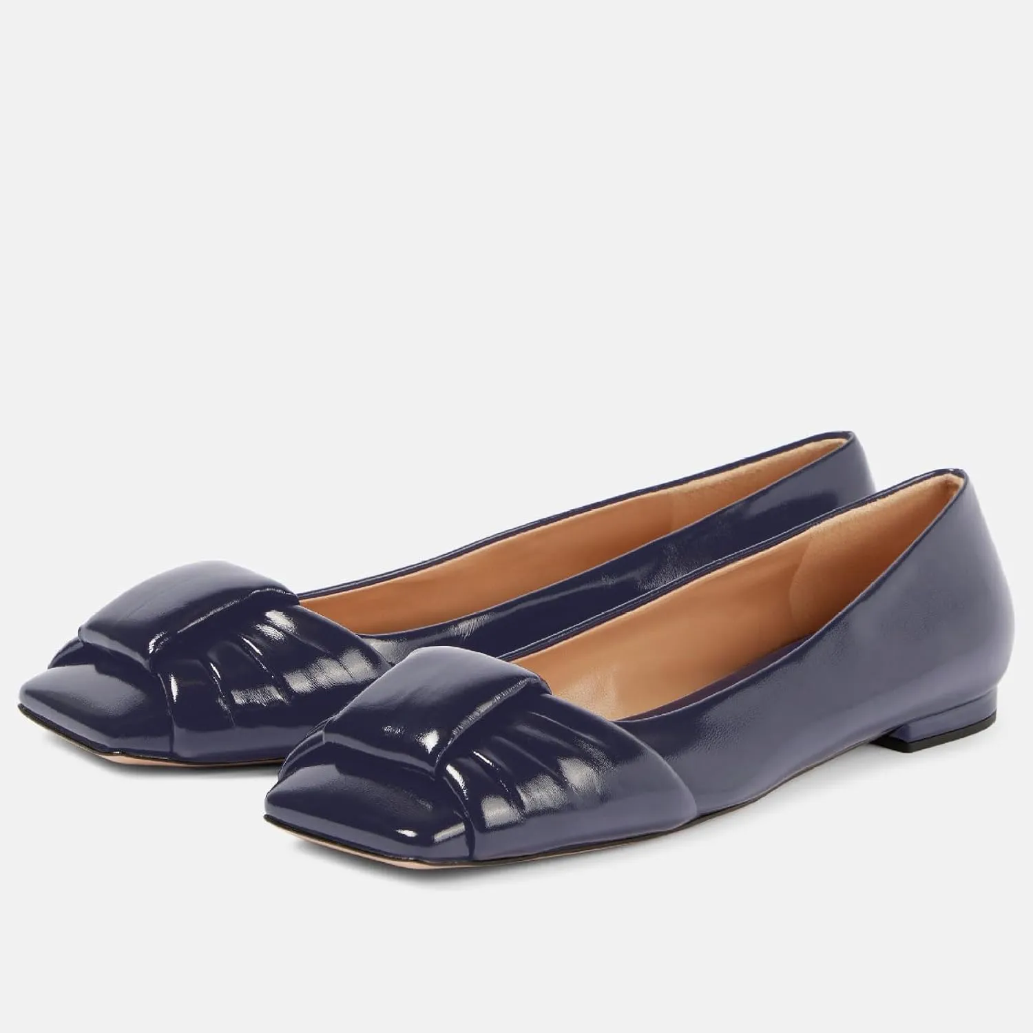 Women's Square Toe Ballet Flats Comfort Slip On Closed Toe Dressy Flats Fashion Patent Ruched Knot Evening Wedding Work Low Heel Shoes for Ladies