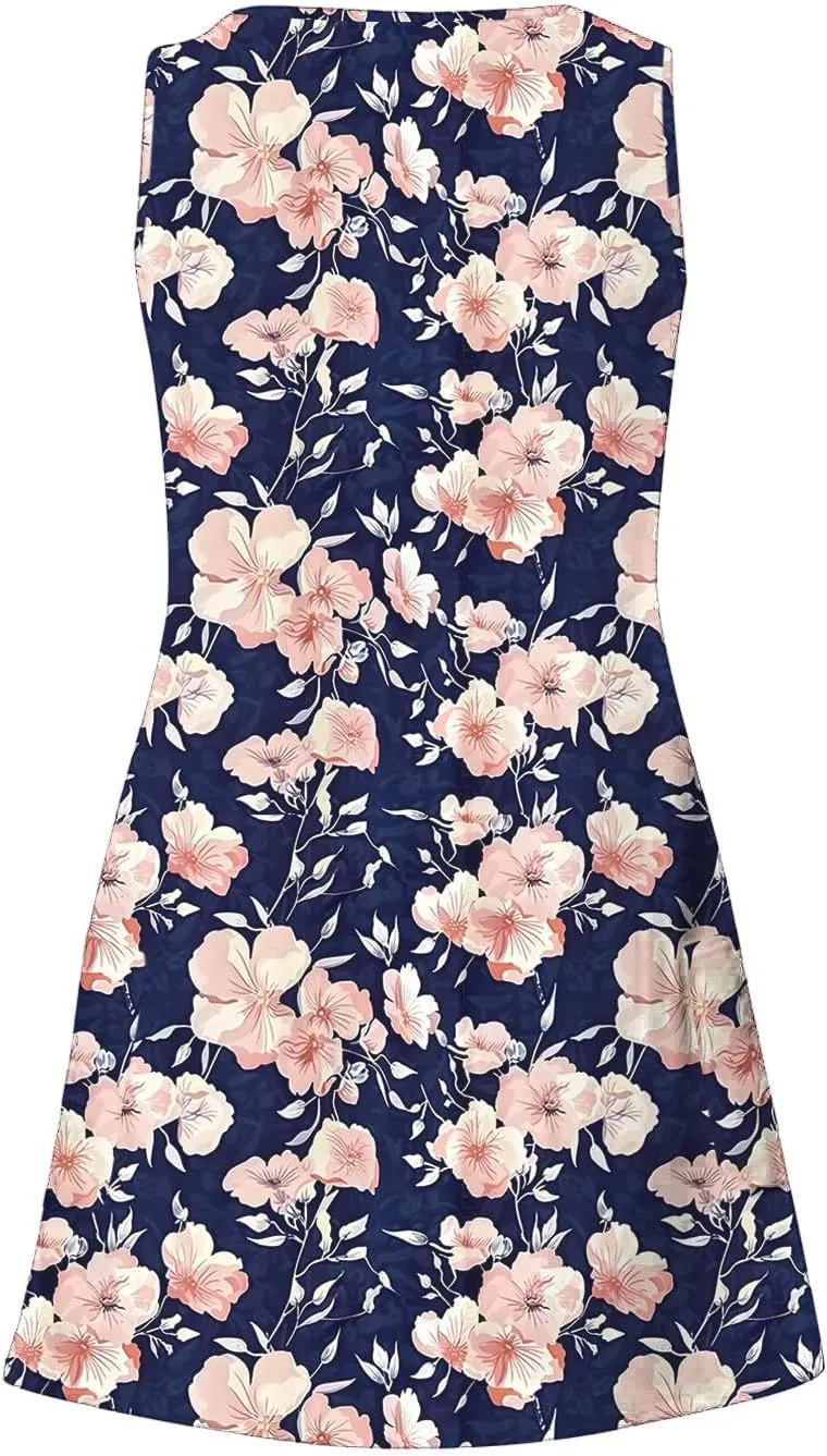Womens Summer Dresses 2025 Trendy Casual Sleeveless Sundresses Beach Vacation Boho Floral Coverup Flowy Tank Dress