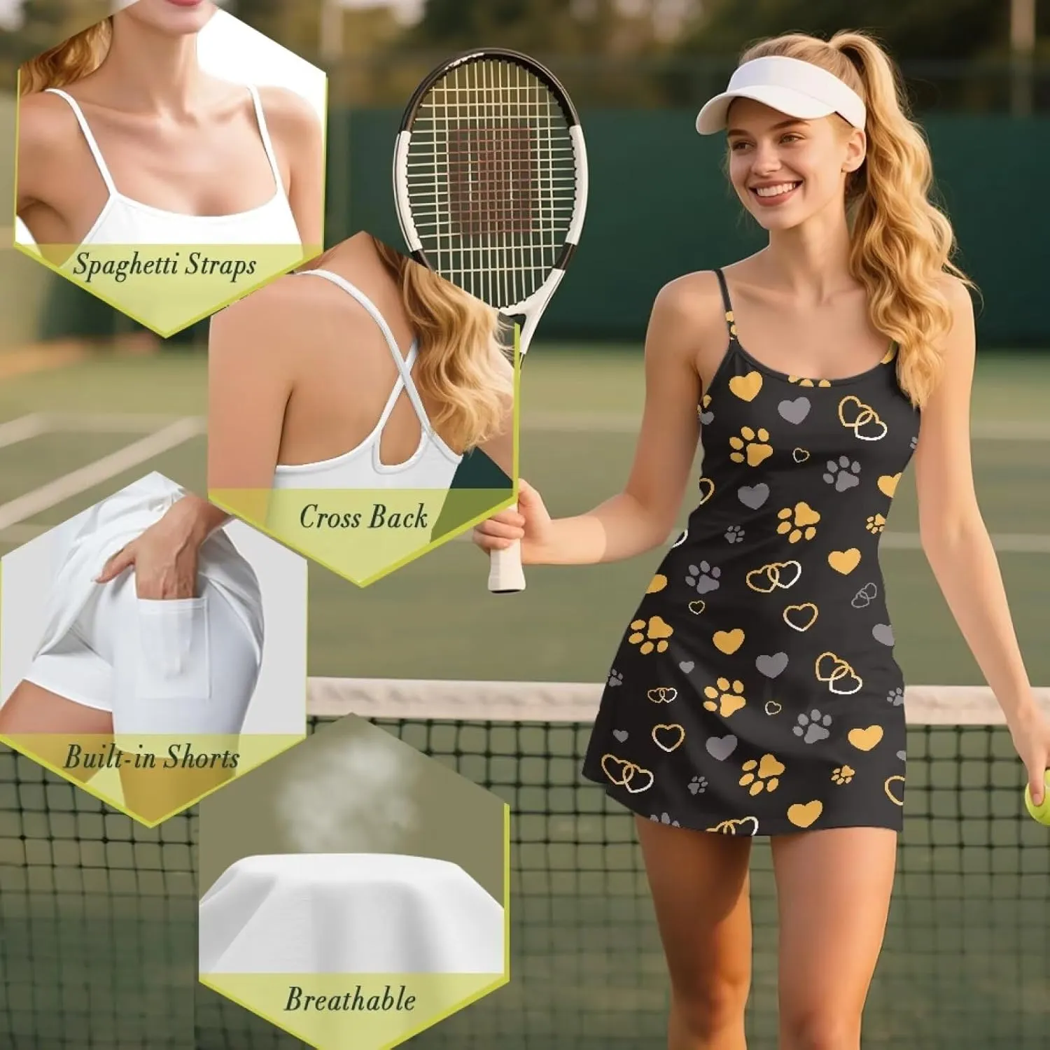Womens Tennis Dress Golf Workout Dress with Built-in Shorts Pockets Athletic Dresses