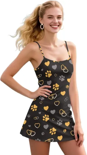 Womens Tennis Dress Golf Workout Dress with Built-in Shorts Pockets Athletic Dresses