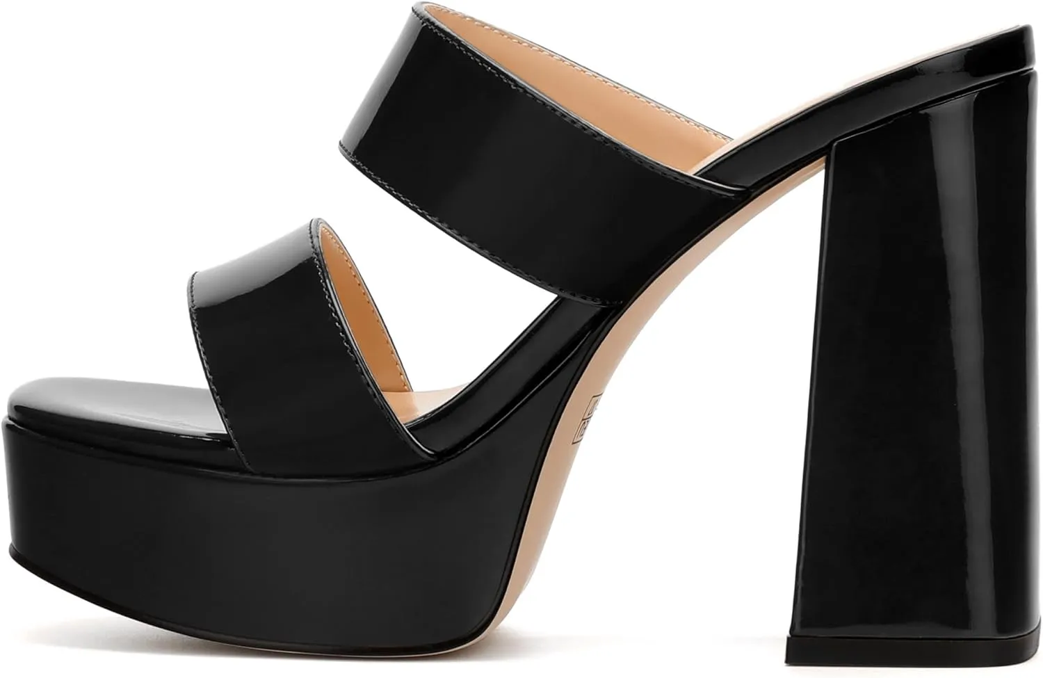 Women's Two Straps High Chunky Heels Sandals Slip on Open Square Toe Block Platform Heels Sandals for Women Holiday Party Wedding Dress Sandals Shoes