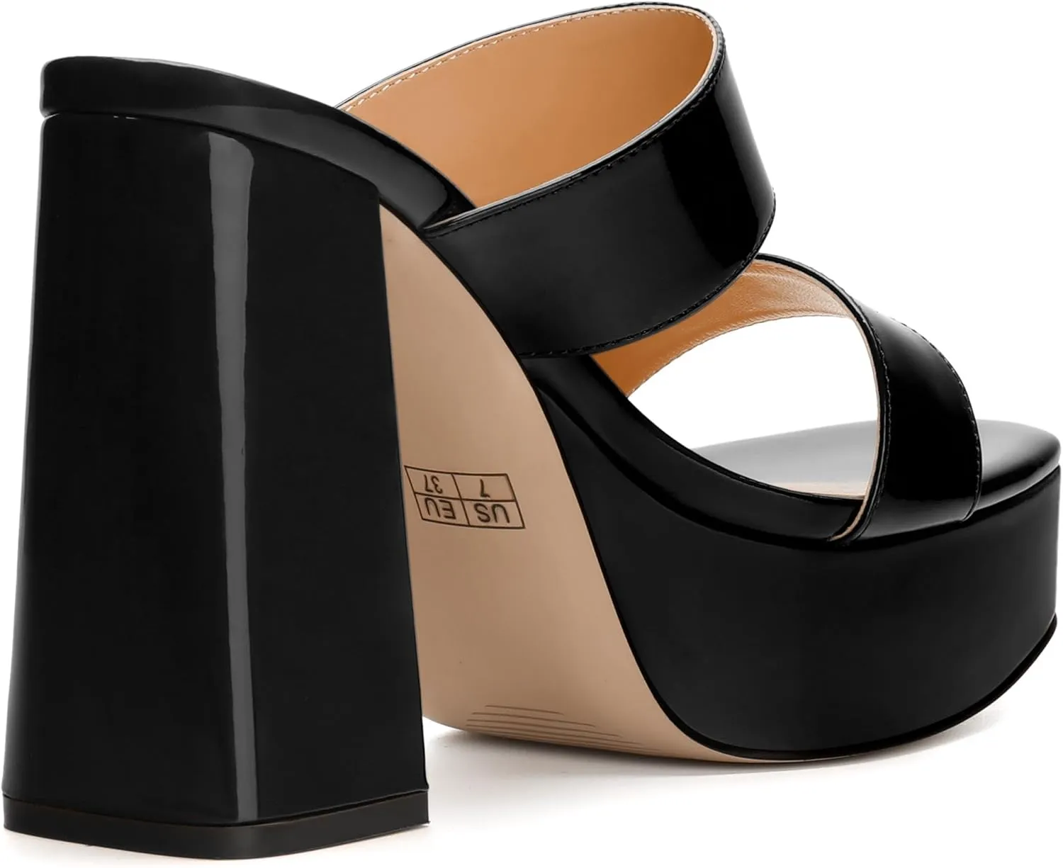 Women's Two Straps High Chunky Heels Sandals Slip on Open Square Toe Block Platform Heels Sandals for Women Holiday Party Wedding Dress Sandals Shoes