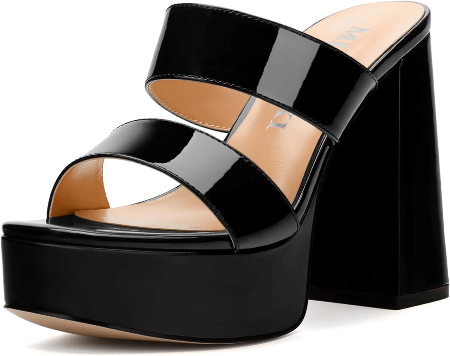 Women's Two Straps High Chunky Heels Sandals Slip on Open Square Toe Block Platform Heels Sandals for Women Holiday Party Wedding Dress Sandals Shoes