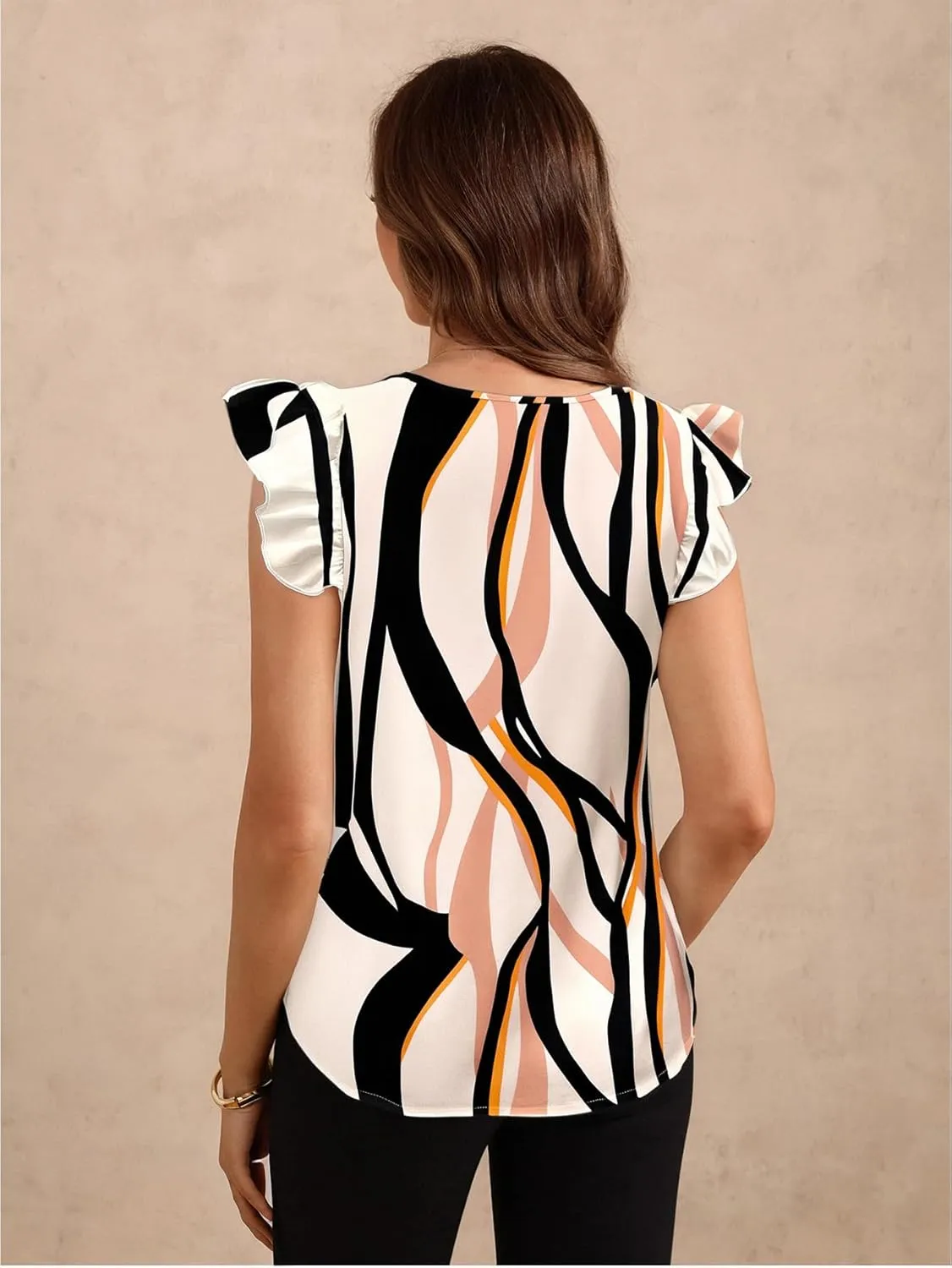 Women's V Neck Blouse Ruffle Cap Sleeve Elegant Business Casual Summer Shirts