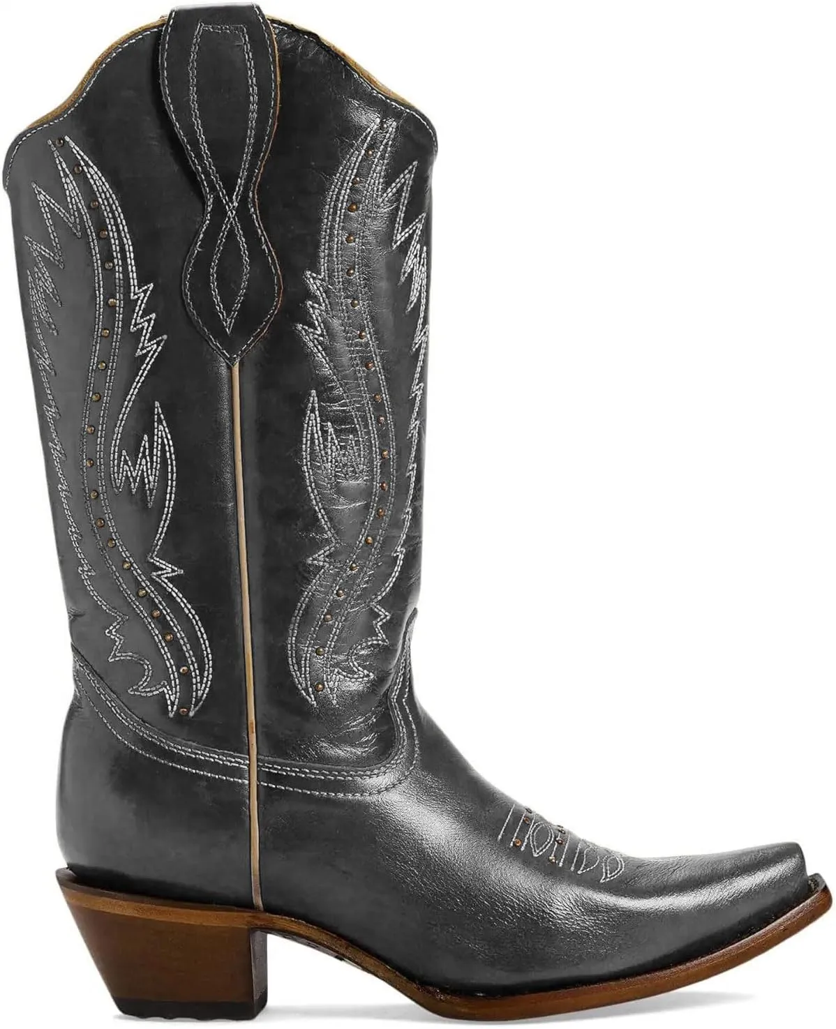 Women's Vintage Embroidered Rivet Block Heel Cowgirl Mid Calf Western Boots Fashion Studded Square Toe Pull On Chunky Heel Cowboy Knee High Boots for Women