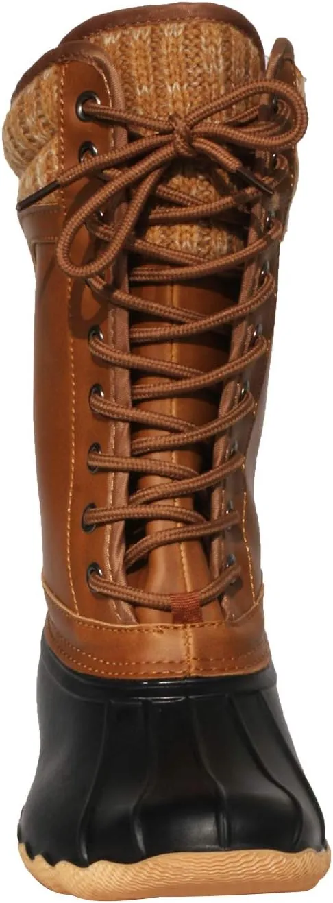 Women's Waterproof Duck Boots Rubber Two Tone Mix Media Skimmers Winter Rain Snow Mid Calf Boots