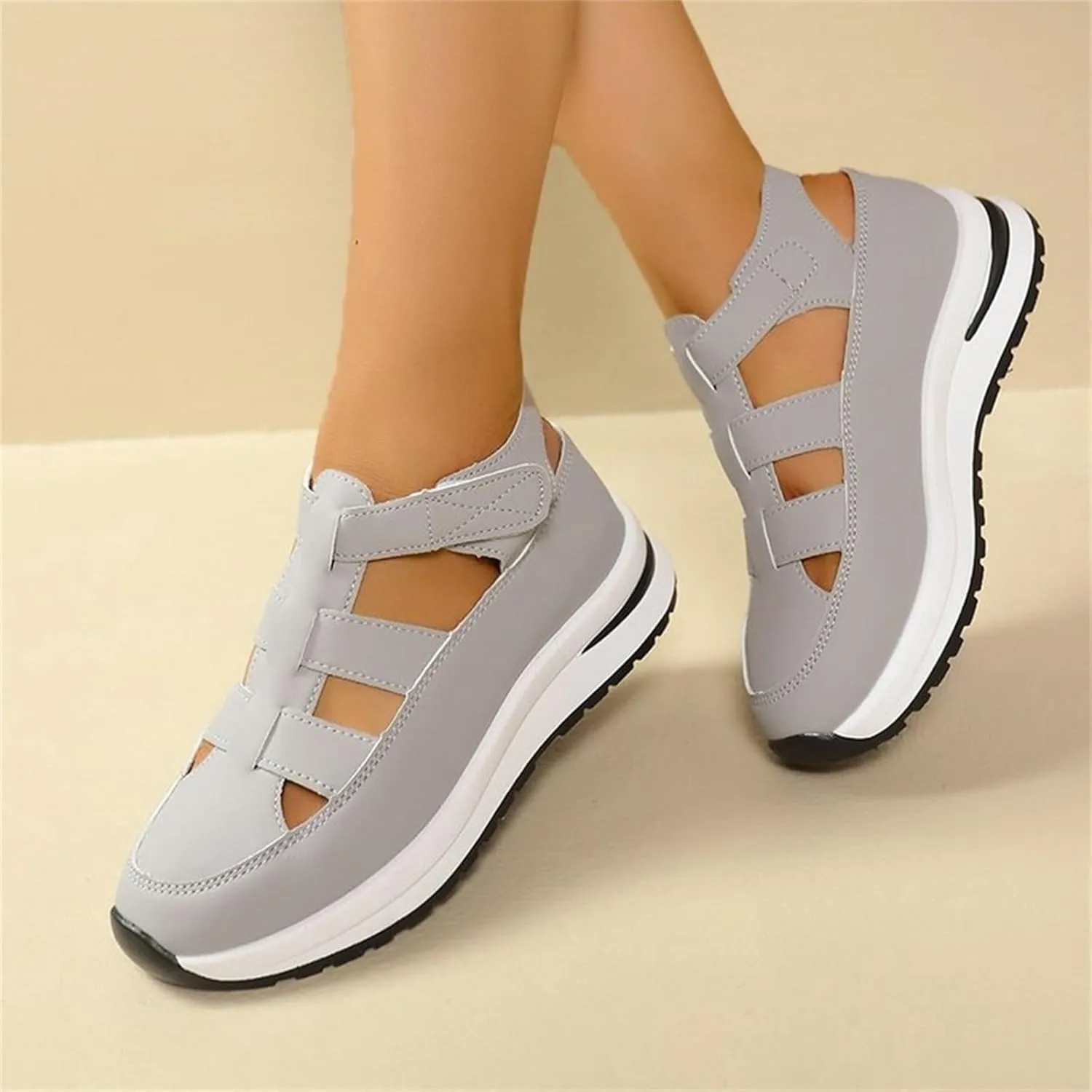Women's Wedges Sandals Breathable Comfortable Platform Closed Toe Non Slip Sneakers Casual Hollow Out Sandals