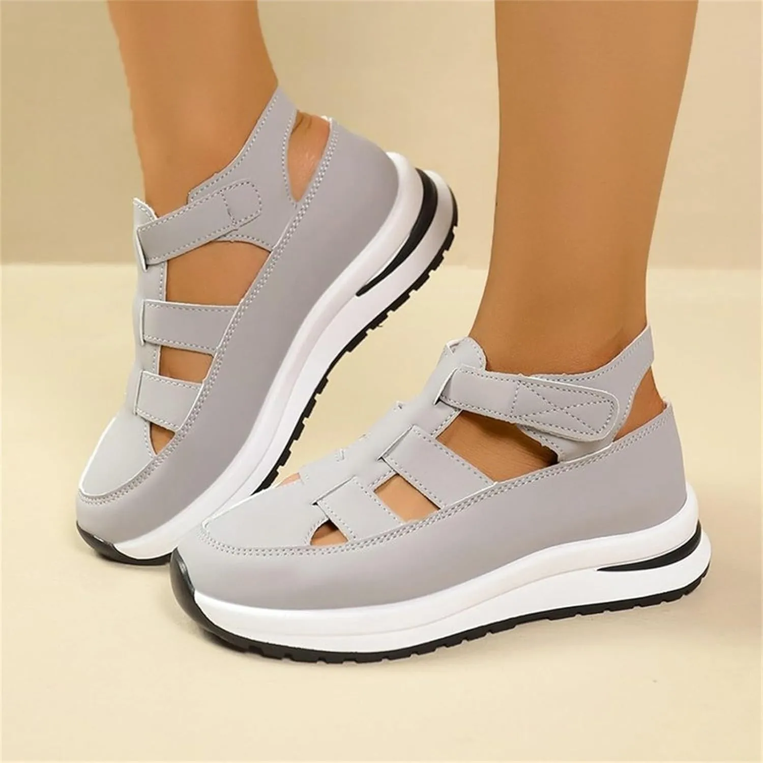 Women's Wedges Sandals Breathable Comfortable Platform Closed Toe Non Slip Sneakers Casual Hollow Out Sandals