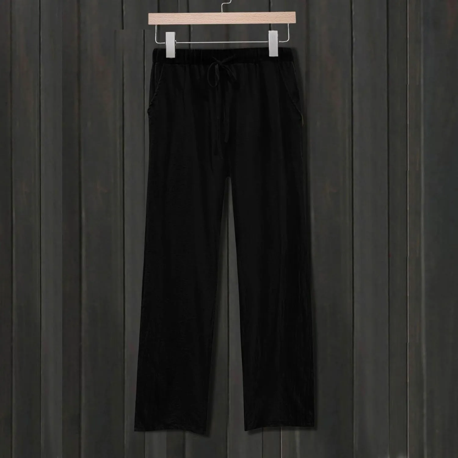 Womens Wide Leg Linen Pants Beach Casual High Elastic Waisted Palazzo Pant Suit Tie Side Trouser with Pocket