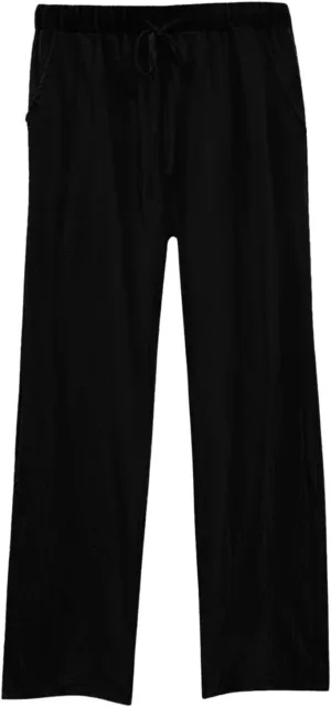 Womens Wide Leg Linen Pants Beach Casual High Elastic Waisted Palazzo Pant Suit Tie Side Trouser with Pocket