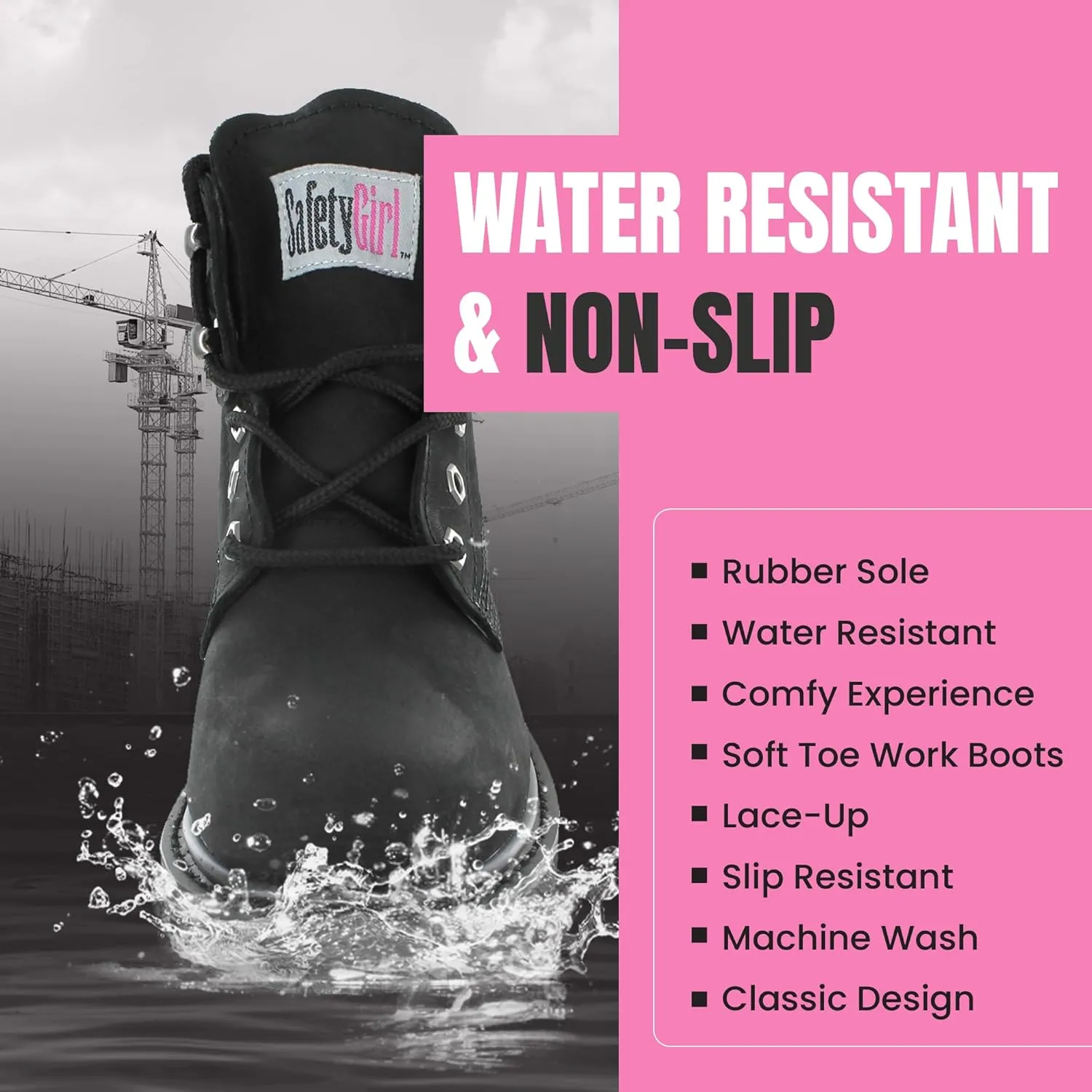 Women’s Work Boots | Waterproof Leather Work Boots for Women | Oil & Slip-Resistant Soft Toe Boots for Women | Premium Nubuck Leather | Lightweight and Comfortable | Black Leather - 9.5M