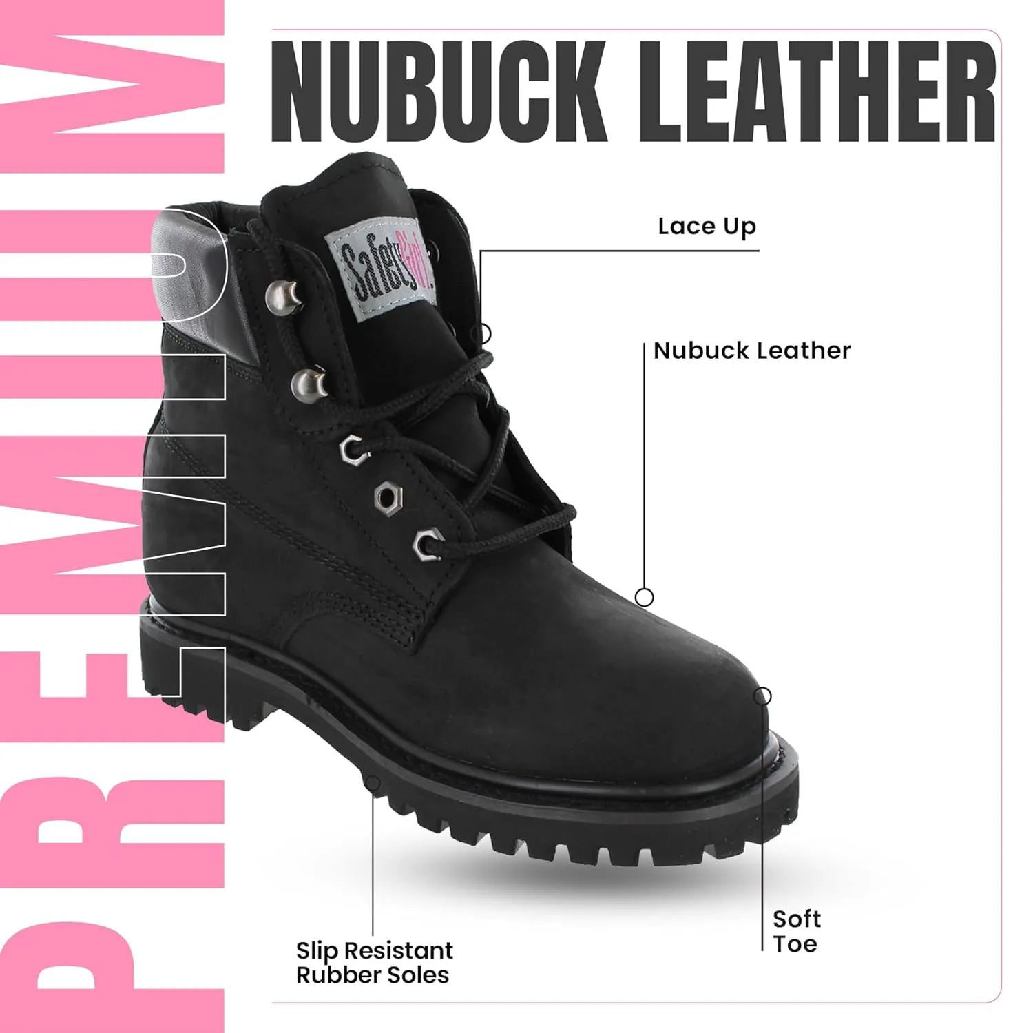 Women’s Work Boots | Waterproof Leather Work Boots for Women | Oil & Slip-Resistant Soft Toe Boots for Women | Premium Nubuck Leather | Lightweight and Comfortable | Black Leather - 9.5M
