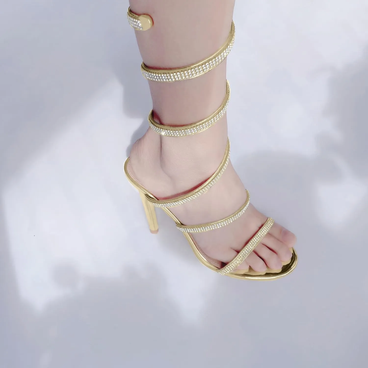 Womens's Rhinestone Sandals Sparkly Heels for Women Ankle Wrap Up Strappy Shoes