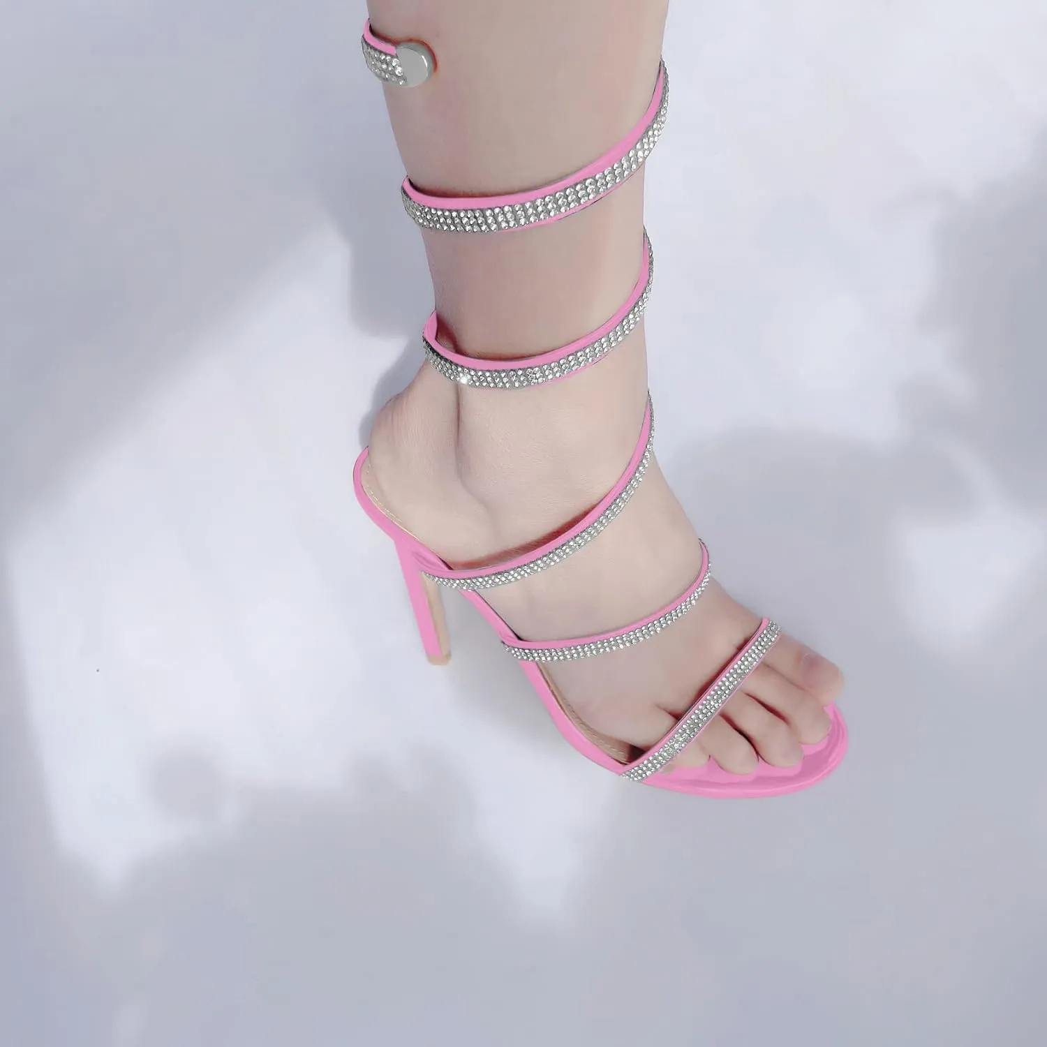 Womens's Rhinestone Sandals Sparkly Heels for Women Ankle Wrap Up Strappy Shoes