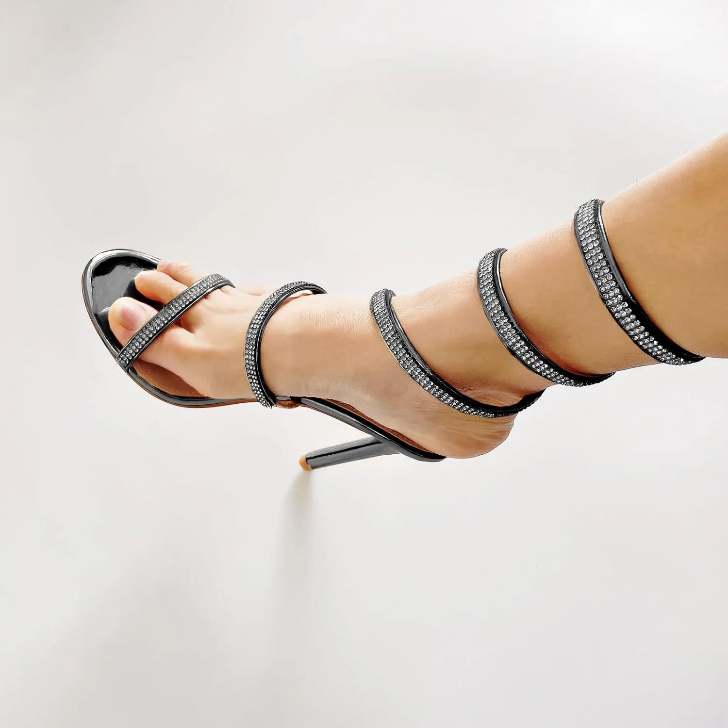Womens's Rhinestone Sandals Sparkly Heels for Women Ankle Wrap Up Strappy Shoes